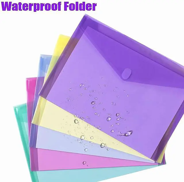 Alt view image 2 of 7 - 48 Pack File Folders, Clear Poly Envelopes Plastic Folders A4 Pouch Folder for Documents Letter A4 Size with Label Pocket, Teacher School Office Supplies Organization Storage, Assorted Color