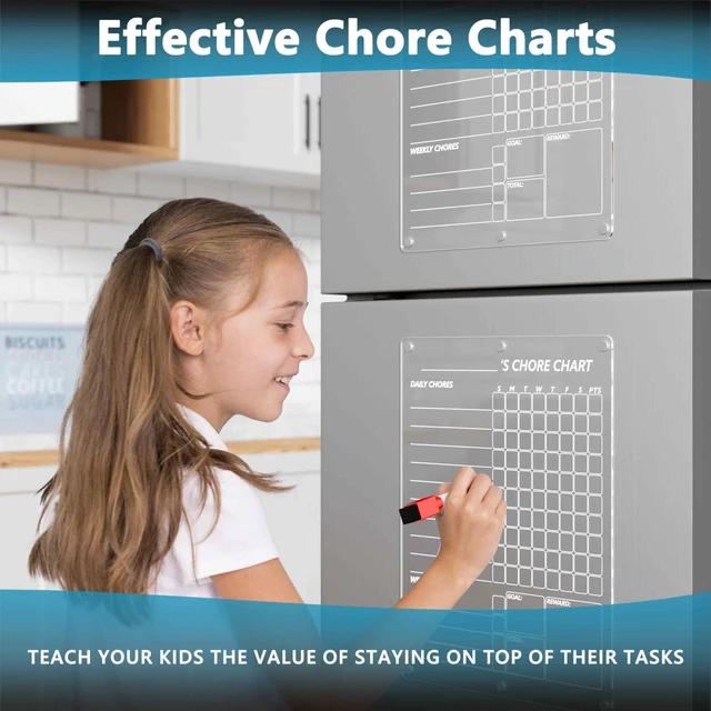 Alt view image 4 of 6 - Acrylic Magnetic Chore Chart for 2 Kids, Clear Chores Chart for Fridge Refrigerator, Weekly Dry Erase Board for Multiple Kids Teens Adults, w/ 8 Colors Markers, 15"x11"