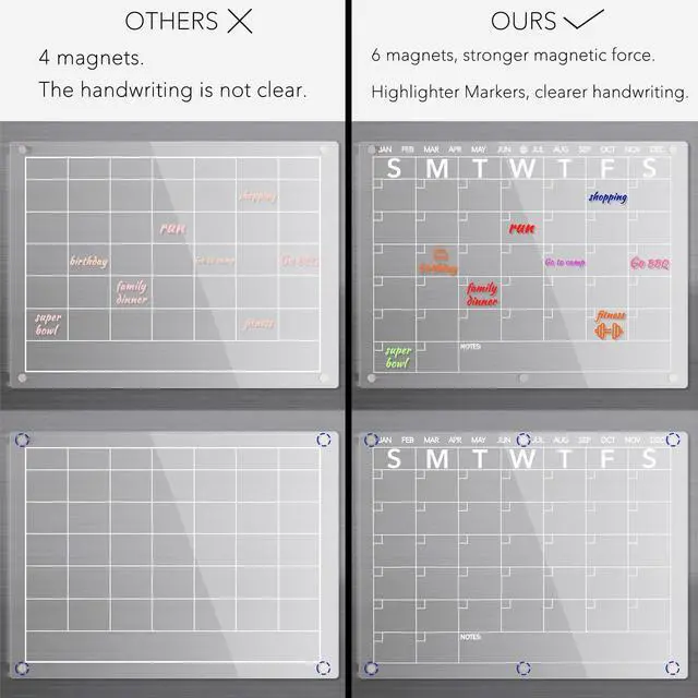 Alt view image 2 of 7 - Acrylic Magnetic Dry Erase Board Calendar for Fridge, Clear Monthly and Weekly Planner Whiteboard for Refrigerator, w/ 8 Colors Markers, 15"x11"