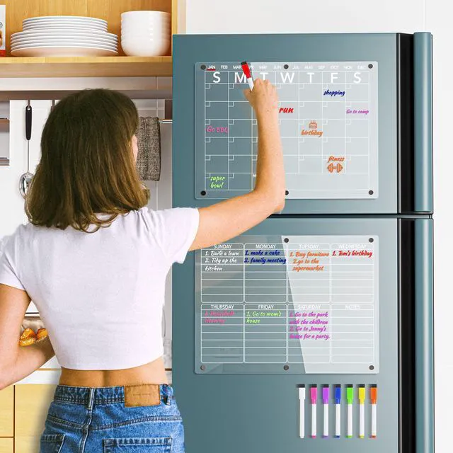 Alt view image 7 of 7 - Acrylic Magnetic Dry Erase Board Calendar for Fridge, Clear Monthly and Weekly Planner Whiteboard for Refrigerator, w/ 8 Colors Markers, 15"x11"
