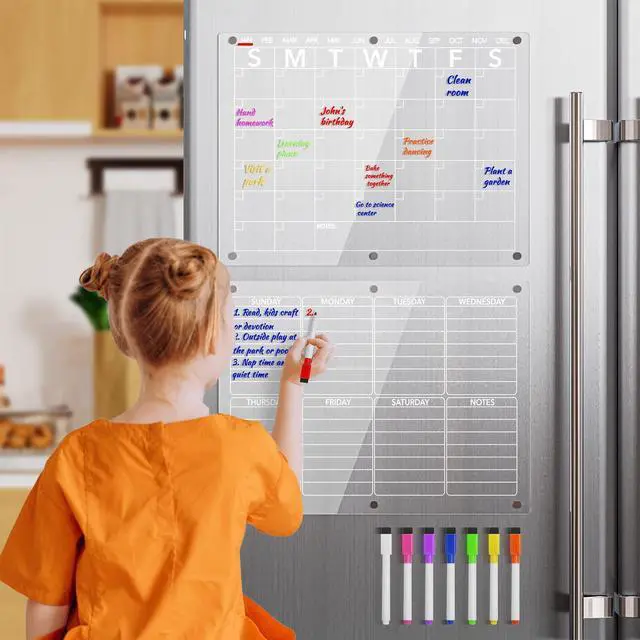Alt view image 6 of 7 - Acrylic Magnetic Dry Erase Board Calendar for Fridge, Clear Monthly and Weekly Planner Whiteboard for Refrigerator, w/ 8 Colors Markers, 15"x11"