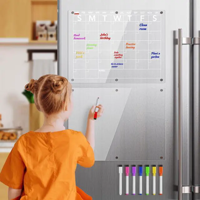 Alt view image 2 of 7 - Acrylic Magnetic Dry Erase Board Calendar for Fridge, Clear Monthly Planner and Memo Whiteboard for Refrigerator, w/ 8 Colors Markers, 15 x 11
