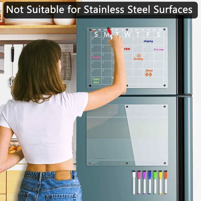 Alt view image 3 of 7 - Acrylic Magnetic Dry Erase Board Calendar for Fridge, Clear Monthly Planner and Memo Whiteboard for Refrigerator, w/ 8 Colors Markers, 15 x 11