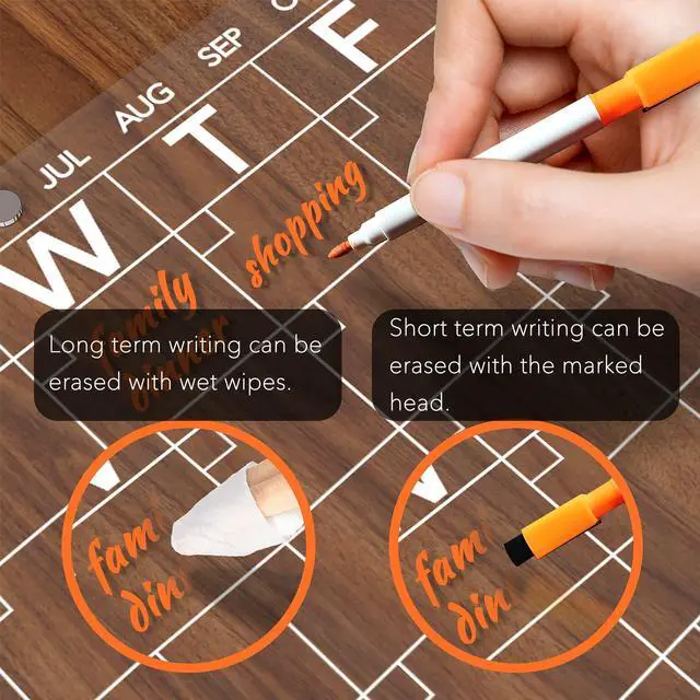 Alt view image 4 of 7 - Acrylic Magnetic Dry Erase Board Calendar for Fridge, Clear Monthly and Weekly Planner Whiteboard for Refrigerator, w/ 8 Colors Markers, 15"x11"