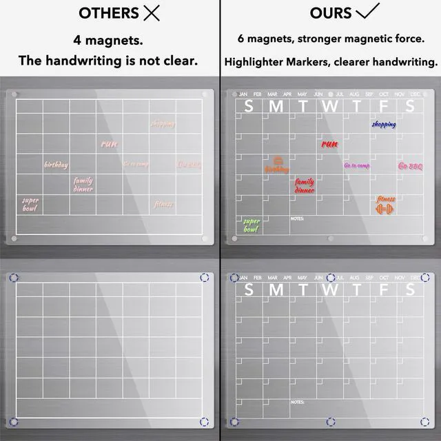 Alt view image 3 of 7 - Acrylic Magnetic Dry Erase Board Calendar for Fridge, Clear Monthly Planner Whiteboard for Refrigerator, w/ 8 Colors Markers, 15"x11" (Pack of 2)