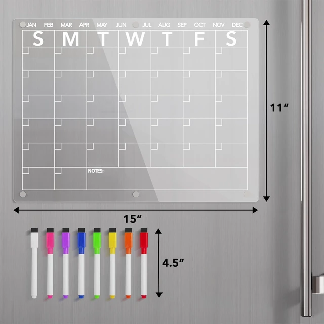 Alt view image 5 of 7 - Acrylic Magnetic Dry Erase Board Calendar for Fridge, Clear Monthly Planner Whiteboard for Refrigerator, w/ 8 Colors Markers, 15"x11" (Pack of 2)