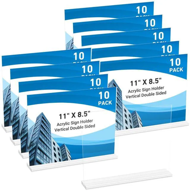 Main image of 10 Pack Acrylic Sign Holder 11 x 8.5 Horizontal, Double-Sided Clear Sign Holder Plastic Stands for Display, T Shape Acrylic Table Sign Stands for Office Store Restaurants Wedding Party Decoration