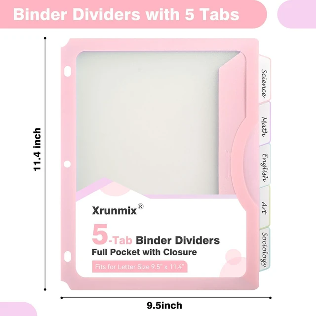 Alt view image 2 of 7 - 30 Counts Dividers for 3 Ring Binder, 5-Tabs Binder Dividers with Pocket for US Letter Size, 5 Pastel Recipe Binder Dividers with 1/5 Cut Tabs for Back to School/Office/Home, Pastel Color (6)