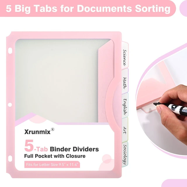 Alt view image 4 of 7 - 30 Counts Dividers for 3 Ring Binder, 5-Tabs Binder Dividers with Pocket for US Letter Size, 5 Pastel Recipe Binder Dividers with 1/5 Cut Tabs for Back to School/Office/Home, Pastel Color (6)