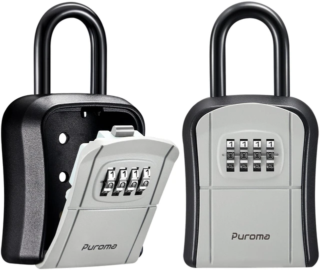 Main image of Key Lock Box Outdoor 4 Digit Code Combination Lockbox House, 2 Gray For Contractors Guest Realtor Storage Keys, Portable, Home Wall Mount, Resettable, Combination, Weatherproof, High-capacity