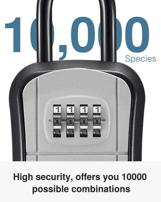 Alt view image 3 of 7 - Key Lock Box Outdoor 4 Digit Code Combination Lockbox House, 2 Gray For Contractors Guest Realtor Storage Keys, Portable, Home Wall Mount, Resettable, Combination, Weatherproof, High-capacity