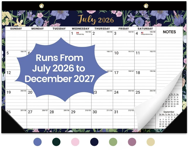 Main image of Desk Calendar 2026-2027, Jul 2026-Dec 2027, 18-Month, 17" x 12" 18-Month Calendar, Large Monthly Desktop & Wall Calendar for Home & Office, Planning and Organization, Midnight Garden