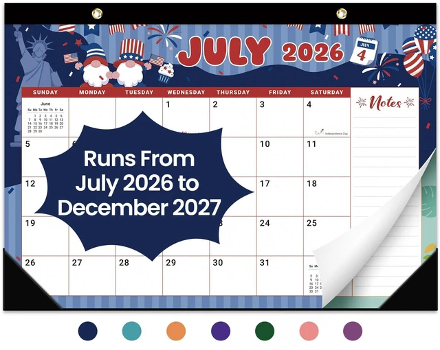 Main image of Desk Calendar 2026-2027, Jul 2026-Dec 2027, 18-Month, 17" x 12" 18-Month Calendar, Large Monthly Desktop & Wall Calendar for Home & Office, Planning and Organization, Watercolor Festival