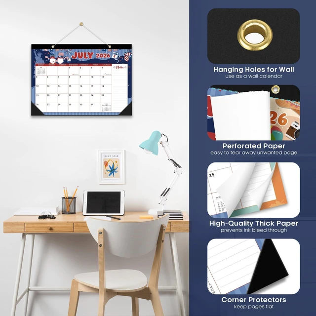 Alt view image 3 of 7 - Desk Calendar 2026-2027, Jul 2026-Dec 2027, 18-Month, 17" x 12" 18-Month Calendar, Large Monthly Desktop & Wall Calendar for Home & Office, Planning and Organization, Watercolor Festival