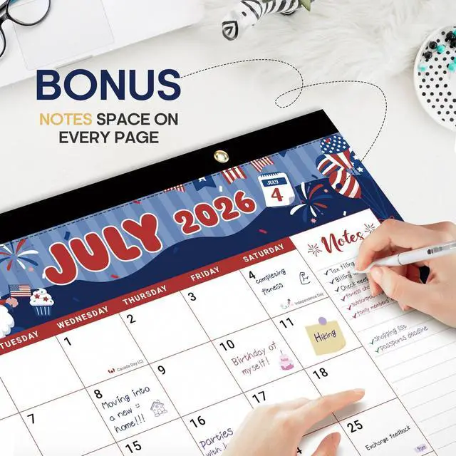 Alt view image 5 of 7 - Desk Calendar 2026-2027, Jul 2026-Dec 2027, 18-Month, 17" x 12" 18-Month Calendar, Large Monthly Desktop & Wall Calendar for Home & Office, Planning and Organization, Watercolor Festival