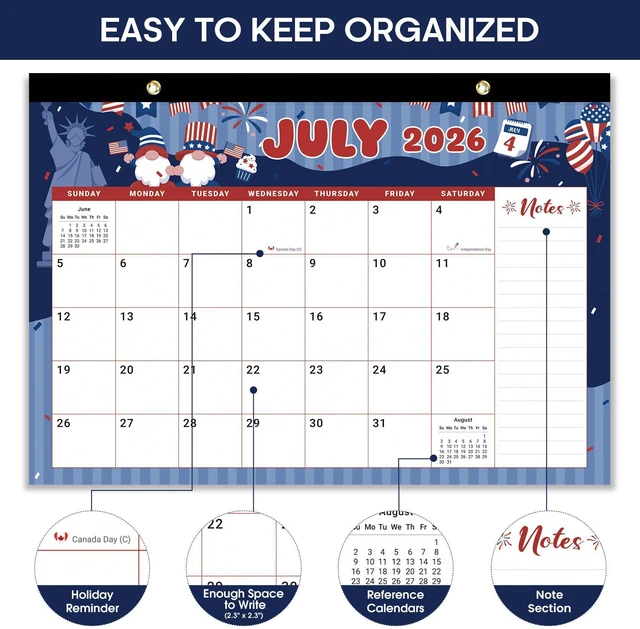 Alt view image 2 of 7 - Desk Calendar 2026-2027, Jul 2026-Dec 2027, 18-Month, 17" x 12" 18-Month Calendar, Large Monthly Desktop & Wall Calendar for Home & Office, Planning and Organization, Watercolor Festival