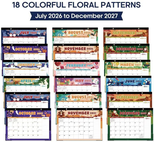 Alt view image 6 of 7 - Desk Calendar 2026-2027, Jul 2026-Dec 2027, 18-Month, 17" x 12" 18-Month Calendar, Large Monthly Desktop & Wall Calendar for Home & Office, Planning and Organization, Watercolor Festival