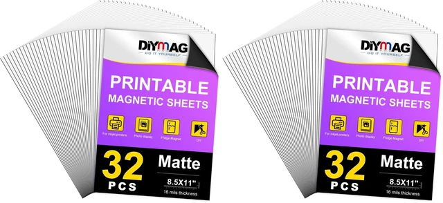 Main image of Printable Magnetic Sheets, Matte 32Pcs 8.5"x11" for Inkjet Printers (Pack of 2)