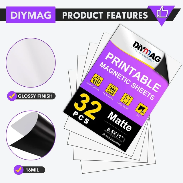 Alt view image 3 of 7 - Printable Magnetic Sheets, Matte 32Pcs 8.5"x11" for Inkjet Printers Flexible Magnetic Paper, Non-Adhesive for DIY Crafts, Photo Wall, Cars, Refrigerator, Classroom and Office Decor