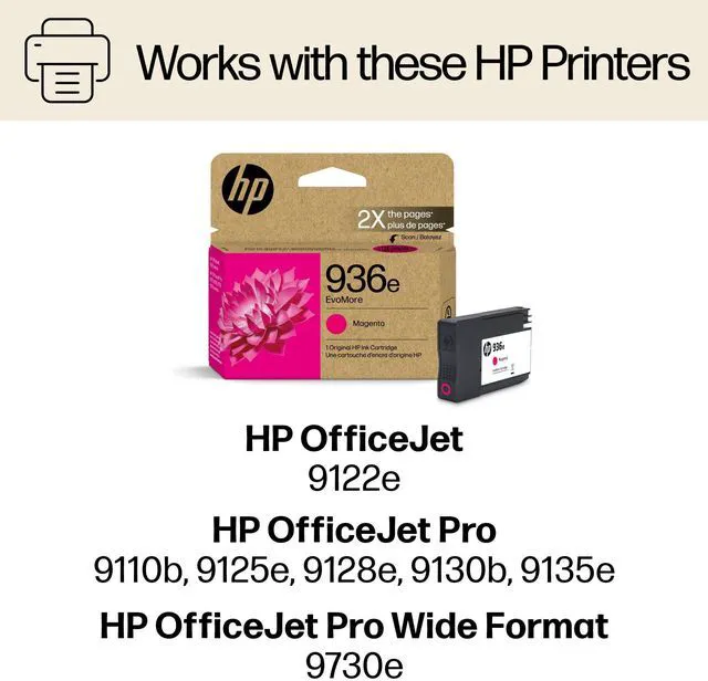 Alt view image 2 of 7 - 936e Magenta EvoMore Ink Cartridge | Works with OfficeJet 9120, Pro 9100, Wide Format 9700 | Carbon Neutral | 4S6V4LN