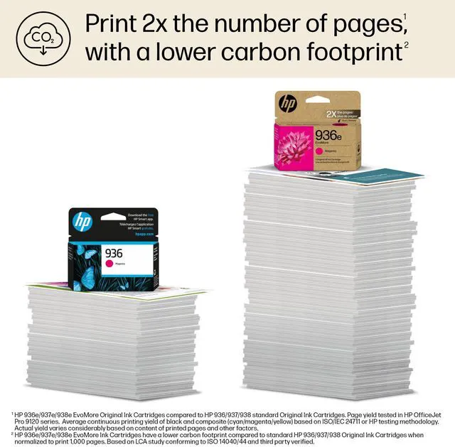 Alt view image 5 of 7 - 936e Magenta EvoMore Ink Cartridge | Works with OfficeJet 9120, Pro 9100, Wide Format 9700 | Carbon Neutral | 4S6V4LN
