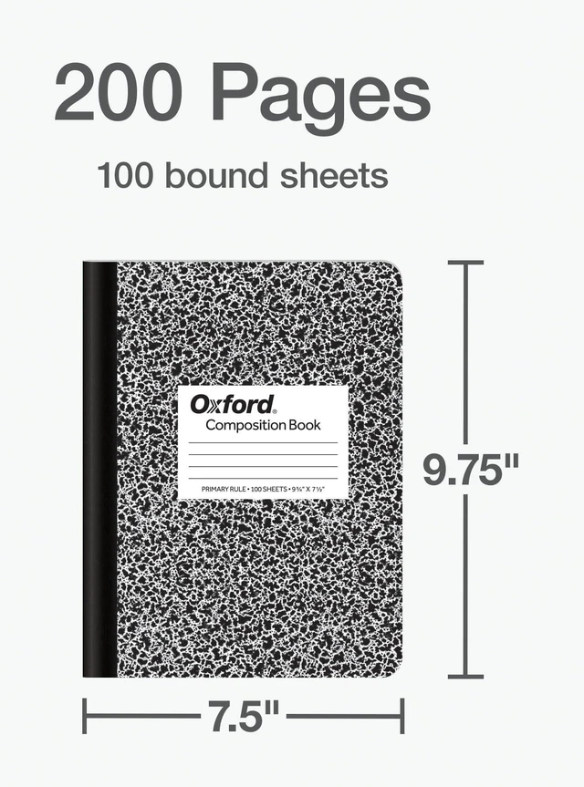 Alt view image 2 of 7 - Primary Ruled Composition Notebooks, 9-3/4 x 7-1/2 Inches, Writing Practice for Kids, Grades K-2, Black Covers, 100 Sheets, (1002521), 2 Count (Pack of 12)
