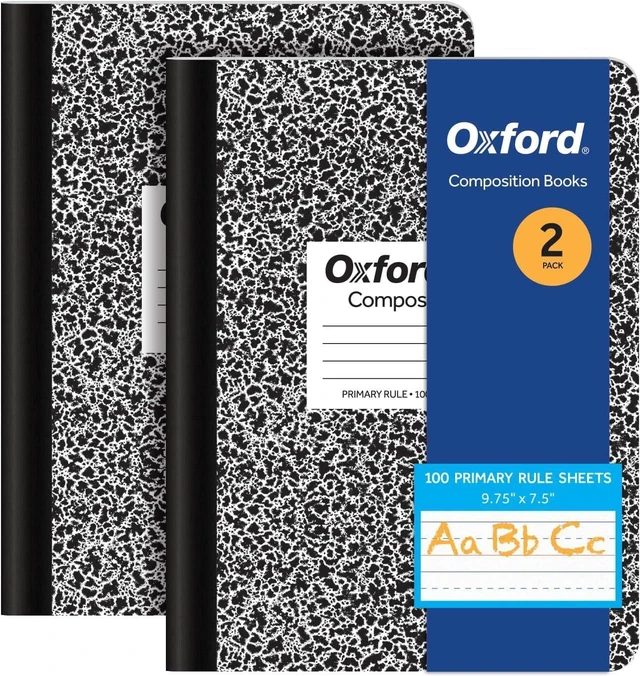 Main image of Primary Ruled Composition Notebooks, 9-3/4 x 7-1/2 Inches, Writing Practice for Kids, Grades K-2, Black Covers, 100 Sheets, (1002521), 2 Count (Pack of 12)