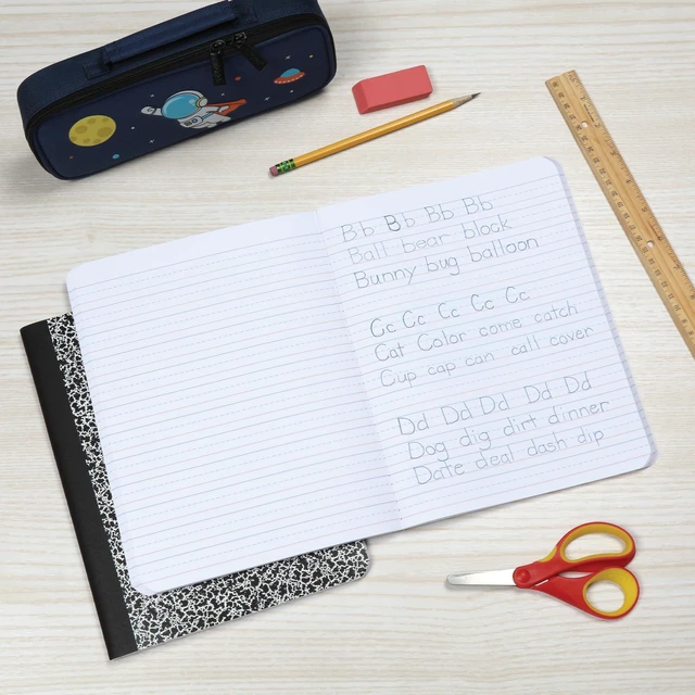Alt view image 6 of 7 - Primary Ruled Composition Notebooks, 9-3/4 x 7-1/2 Inches, Writing Practice for Kids, Grades K-2, Black Covers, 100 Sheets, (1002521), 2 Count (Pack of 12)