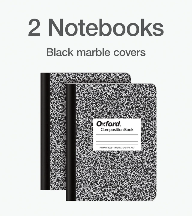 Alt view image 7 of 7 - Primary Ruled Composition Notebooks, 9-3/4 x 7-1/2 Inches, Writing Practice for Kids, Grades K-2, Black Covers, 100 Sheets, (1002521), 2 Count (Pack of 12)
