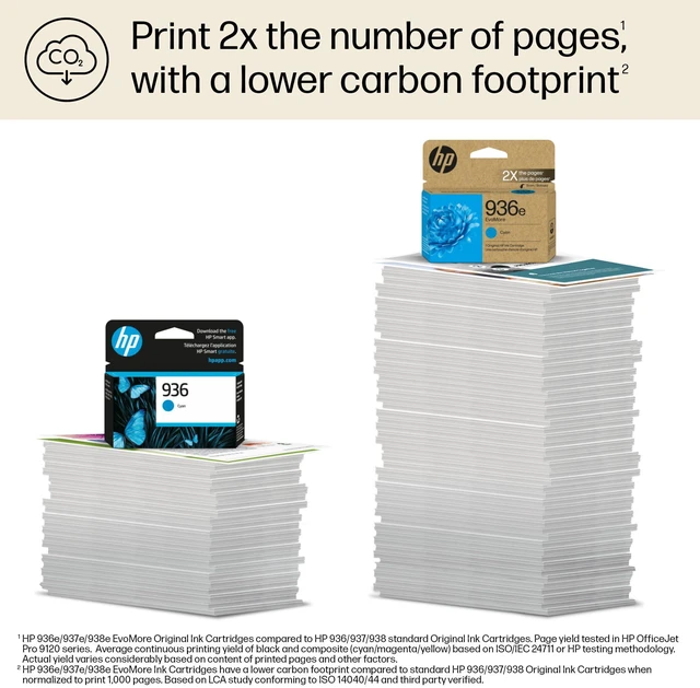 Alt view image 5 of 7 - 936e Cyan EvoMore Ink Cartridge | Works with OfficeJet 9120, Pro 9100, Wide Format 9700 | Carbon Neutral | 4S6V3LN