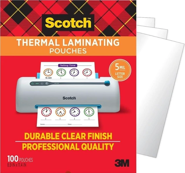 Main image of Thermal Laminating Pouches, 100 Count, Clear, 5 mil. Fits Letter Sized Paper (8.9 in. × 11.4 in.), Laminate Business Cards, Banners and Essays, Ideal Office or School Supplies
