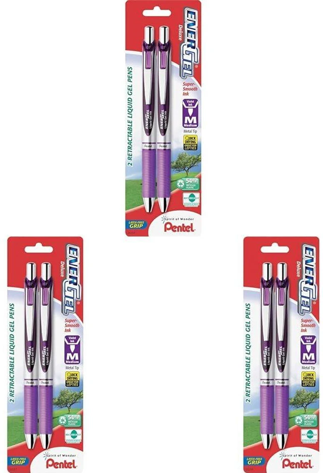 Main image of EnerGel Deluxe RTX Retractable Liquid Gel Pen, 0.7mm, Metal Tip, Violet Ink, 6 Pack (BL77BP2V)