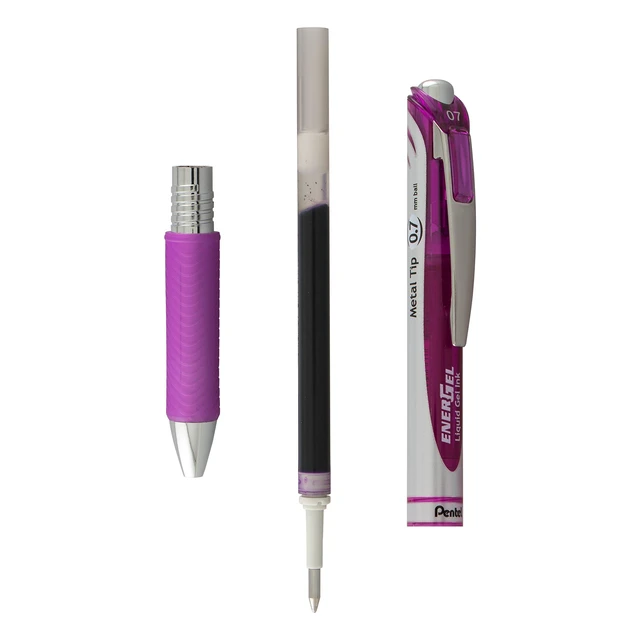 Alt view image 5 of 5 - EnerGel Deluxe RTX Retractable Liquid Gel Pen, 0.7mm, Metal Tip, Violet Ink, 6 Pack (BL77BP2V)