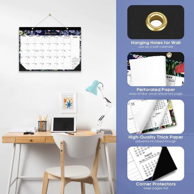 Alt view image 3 of 7 - Desk Calendar 2026-2027, Jul 2026-Dec 2027, 18-Month, 17" x 12" 18-Month Calendar, Large Monthly Desktop & Wall Calendar for Home & Office, Planning and Organization, Midnight Garden