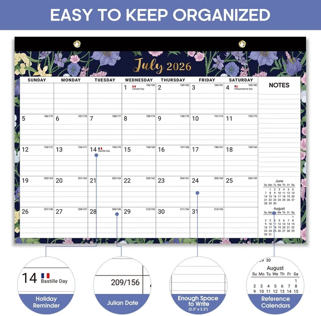 Alt view image 2 of 7 - Desk Calendar 2026-2027, Jul 2026-Dec 2027, 18-Month, 17" x 12" 18-Month Calendar, Large Monthly Desktop & Wall Calendar for Home & Office, Planning and Organization, Midnight Garden