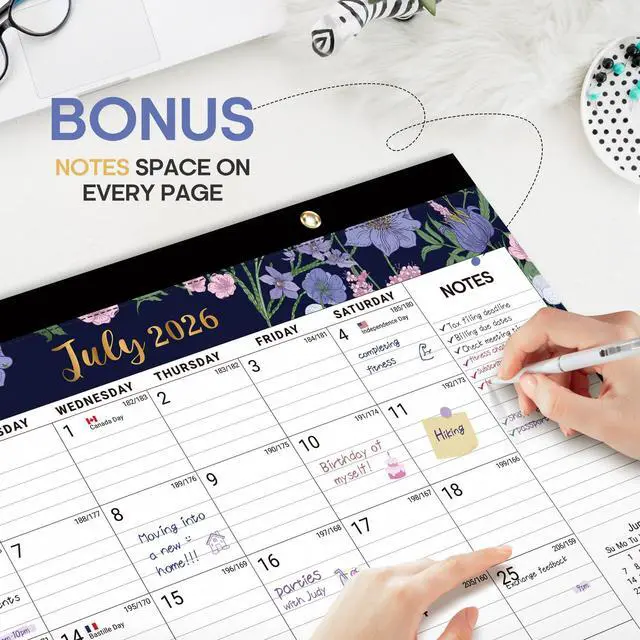 Alt view image 5 of 7 - Desk Calendar 2026-2027, Jul 2026-Dec 2027, 18-Month, 17" x 12" 18-Month Calendar, Large Monthly Desktop & Wall Calendar for Home & Office, Planning and Organization, Midnight Garden