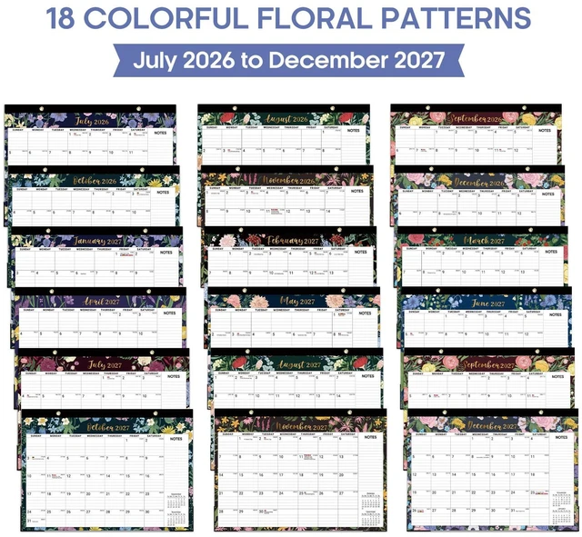 Alt view image 6 of 7 - Desk Calendar 2026-2027, Jul 2026-Dec 2027, 18-Month, 17" x 12" 18-Month Calendar, Large Monthly Desktop & Wall Calendar for Home & Office, Planning and Organization, Midnight Garden