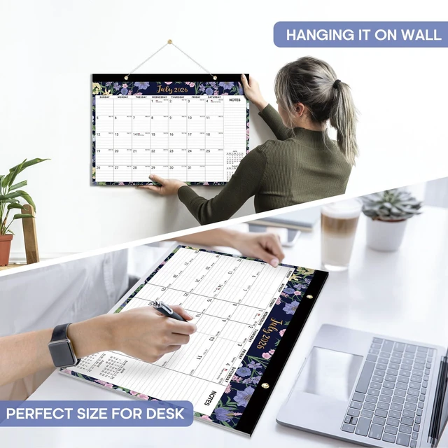 Alt view image 7 of 7 - Desk Calendar 2026-2027, Jul 2026-Dec 2027, 18-Month, 17" x 12" 18-Month Calendar, Large Monthly Desktop & Wall Calendar for Home & Office, Planning and Organization, Midnight Garden