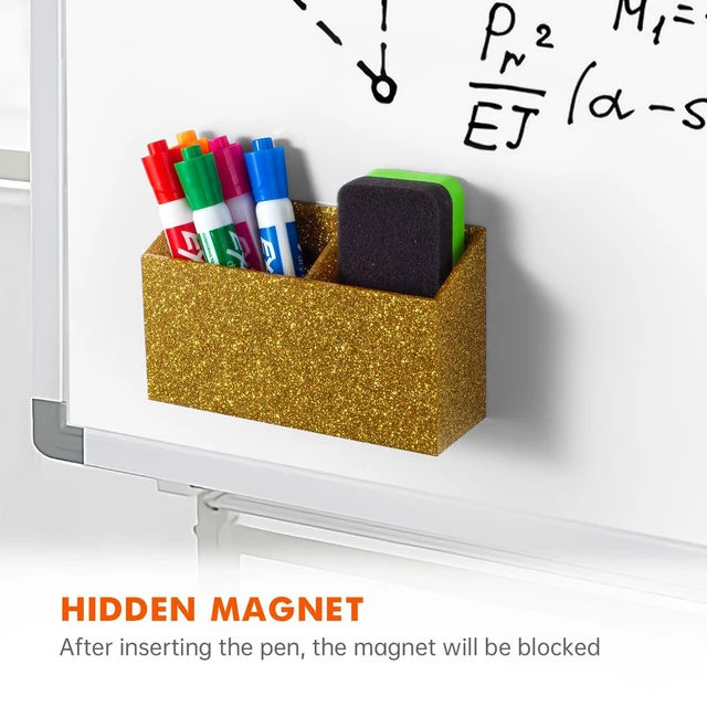 Alt view image 5 of 7 - Magnetic Dry Erase Marker Holder for Whiteboard & Refrigerator Non-slip Acrylic Pen Holder for Classroom, Fridge Magnet, Locker Organizer Accessories, Teacher & School Supplies(Gold)