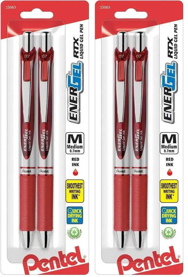 Main image of EnerGel Deluxe RTX Retractable Liquid Gel Pen,(0.7mm),Metal Tip,Red Ink,(BL77BP2B),2 Count (Pack of 2)