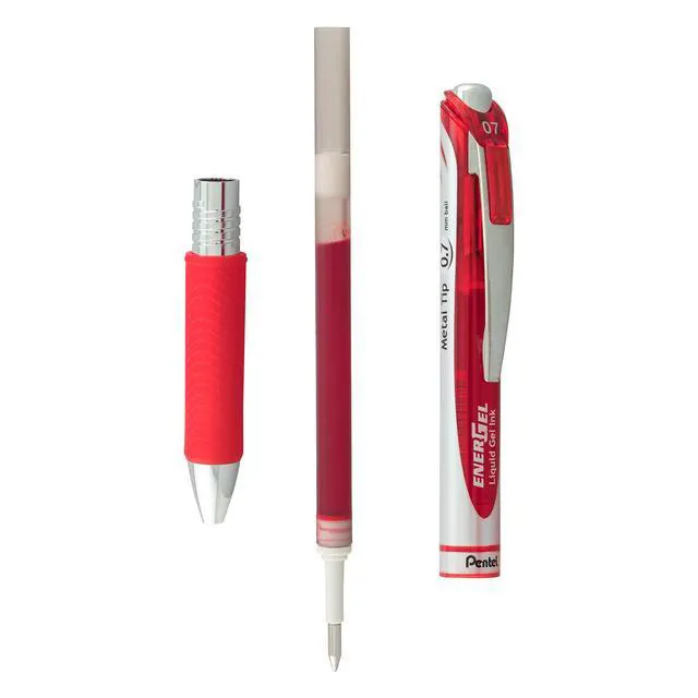 Alt view image 5 of 7 - EnerGel Deluxe RTX Retractable Liquid Gel Pen,(0.7mm),Metal Tip,Red Ink,(BL77BP2B),2 Count (Pack of 2)