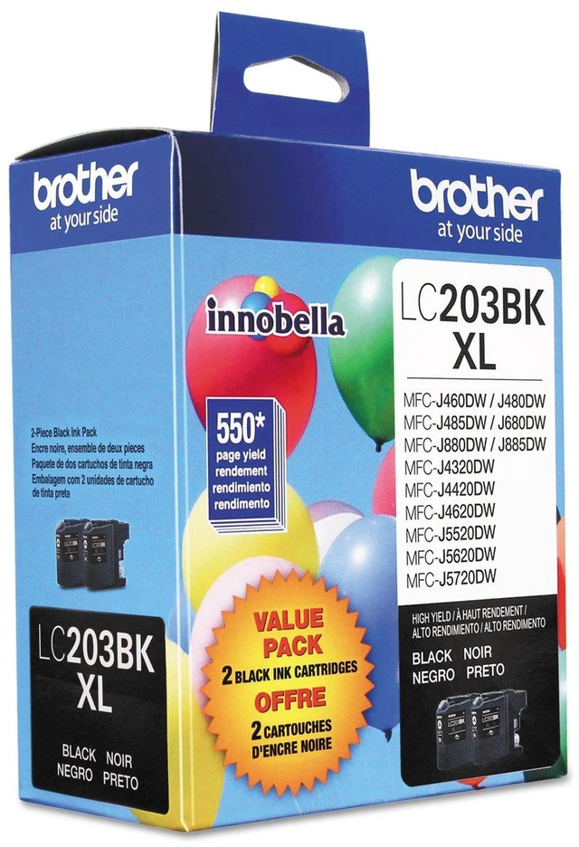 Alt view image 2 of 7 - Genuine High Yield Black Ink Cartridges, LC2032PKS, Two Pack, 550 Pages Per Cartridge, LC203