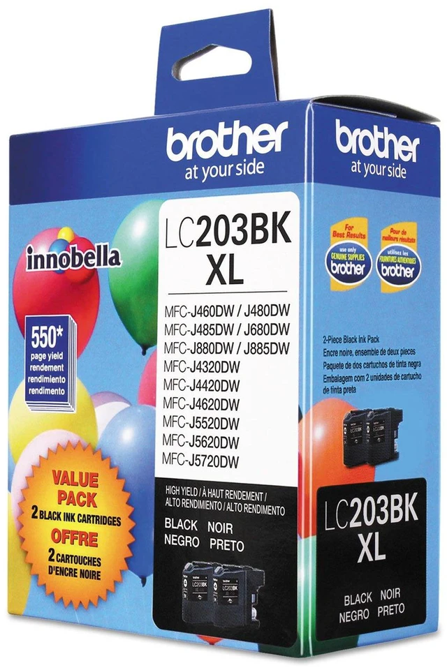 Alt view image 3 of 7 - Genuine High Yield Black Ink Cartridges, LC2032PKS, Two Pack, 550 Pages Per Cartridge, LC203