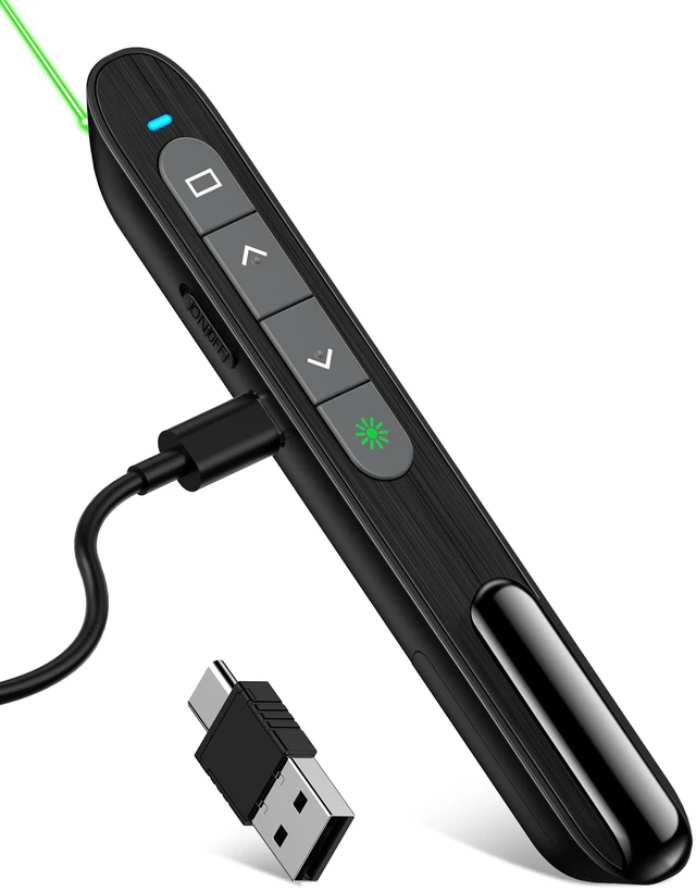 Main image of USB C Rechargeable Presentation Clicker with Green Light, Remote Clicker for Presentations Wireless Presenter Slide Changer PPT Advancer with Volume Control for Laptop Computer