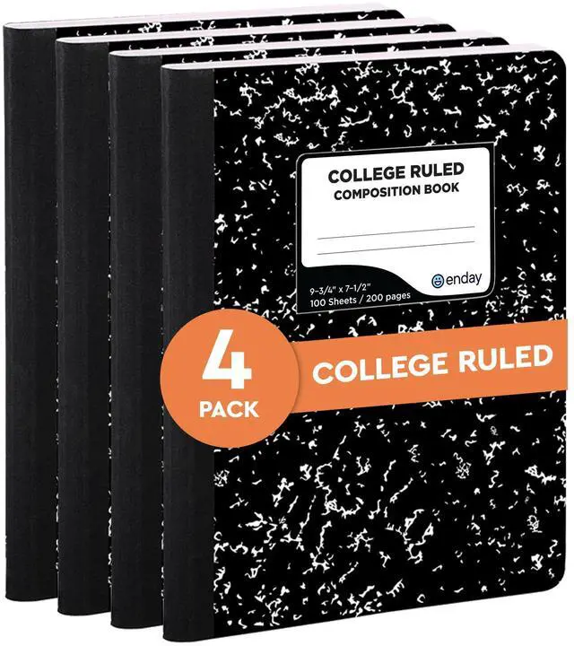 Main image of Marble Composition Notebook College Ruled (4 Pack) 100 Sheets Black Composition Notebook For Back to School, Home and Office