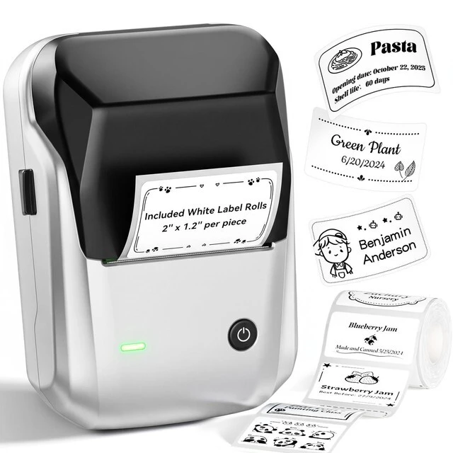 Main image of B1 Label Maker, 2Inch Bluetooth Label Printer for Home, Sliver Label Maker Machine Support Smartphones & PC for Small Business, School, Office, Came with 1 Roll White Label(2x1.2'')