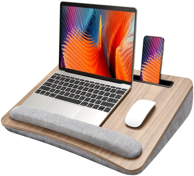 Main image of Laptop Lap Desk with Cushion, Fit up to 17" Laptops, Woodgrain Portable Lap Desk with Pillow Cushion, Anti-Slip Strip & Storage Function for Home Office Students as Computer Laptop Stand