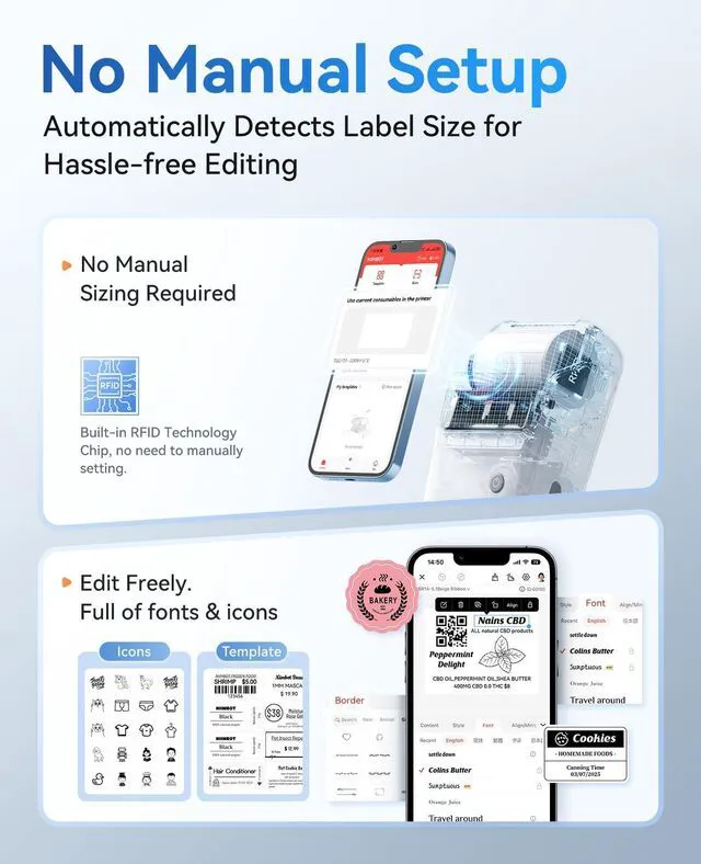 Alt view image 4 of 7 - B1 Label Maker, 2Inch Bluetooth Label Printer for Home, Grey Label Maker Machine Support Smartphones & PC for Small Business, School, Office, Came with 1 Roll White Label(2x1.2'')