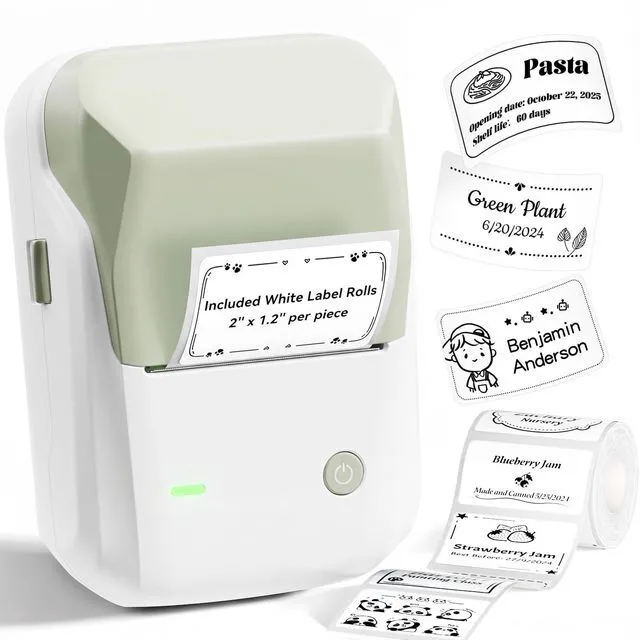 Main image of B1 Label Maker, 2Inch Bluetooth Label Printer for Home, Green Label Maker Machine Support Smartphones & PC for Small Business, School, Office, Came with 1 Roll White Label(2x1.2'')