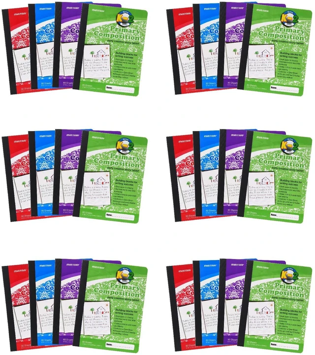 Alt view image 2 of 5 - Primary Composition Notebook, 24 units 6-4 Pack, Assorted Colors, 80 Sheets, 7.5in x 9.75in, 1/2 Sheet, Ruled with Drawing Area, Flexible Hardcover Journal, Grades K-2, School & Home Use